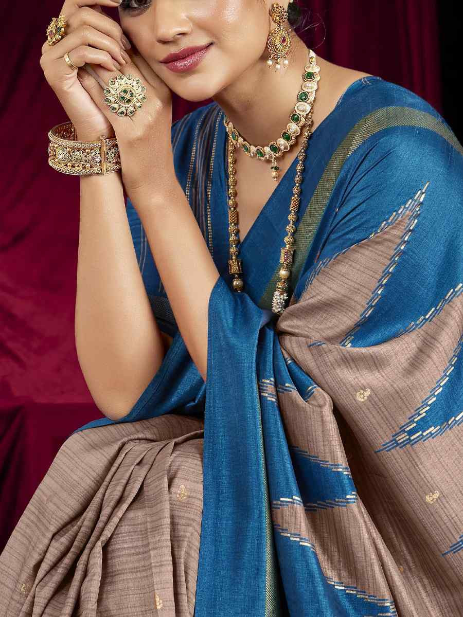 Beige Silk Printed Bridal Reception Festival Wedding Fancy Heavy Border Saree