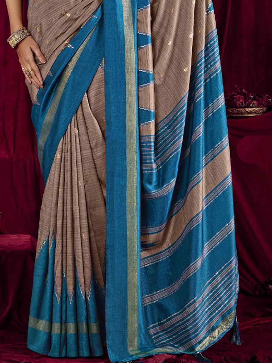 Beige Silk Printed Bridal Reception Festival Wedding Fancy Heavy Border Saree