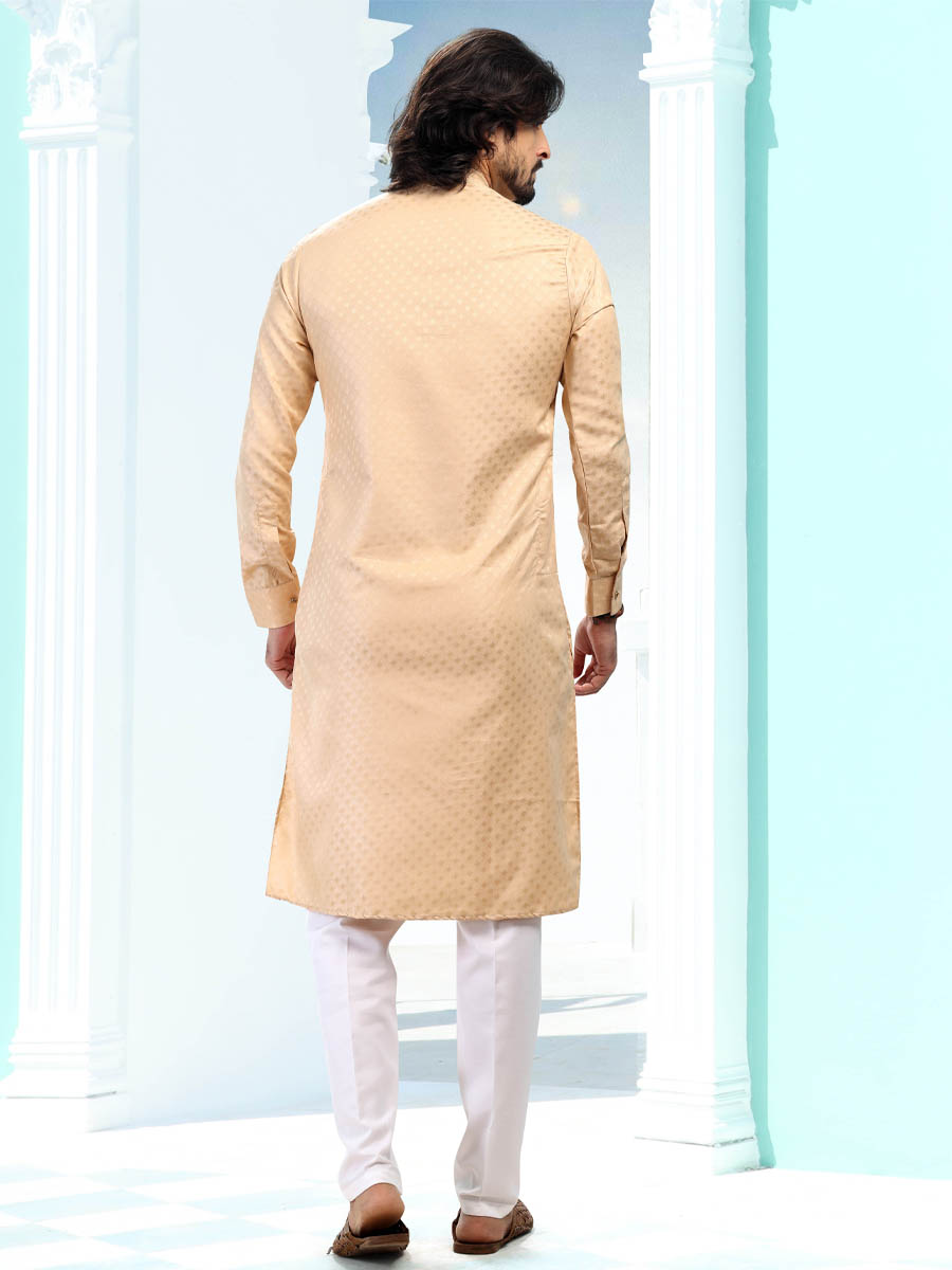 Beige Silk Woven Festival Casual Kurta