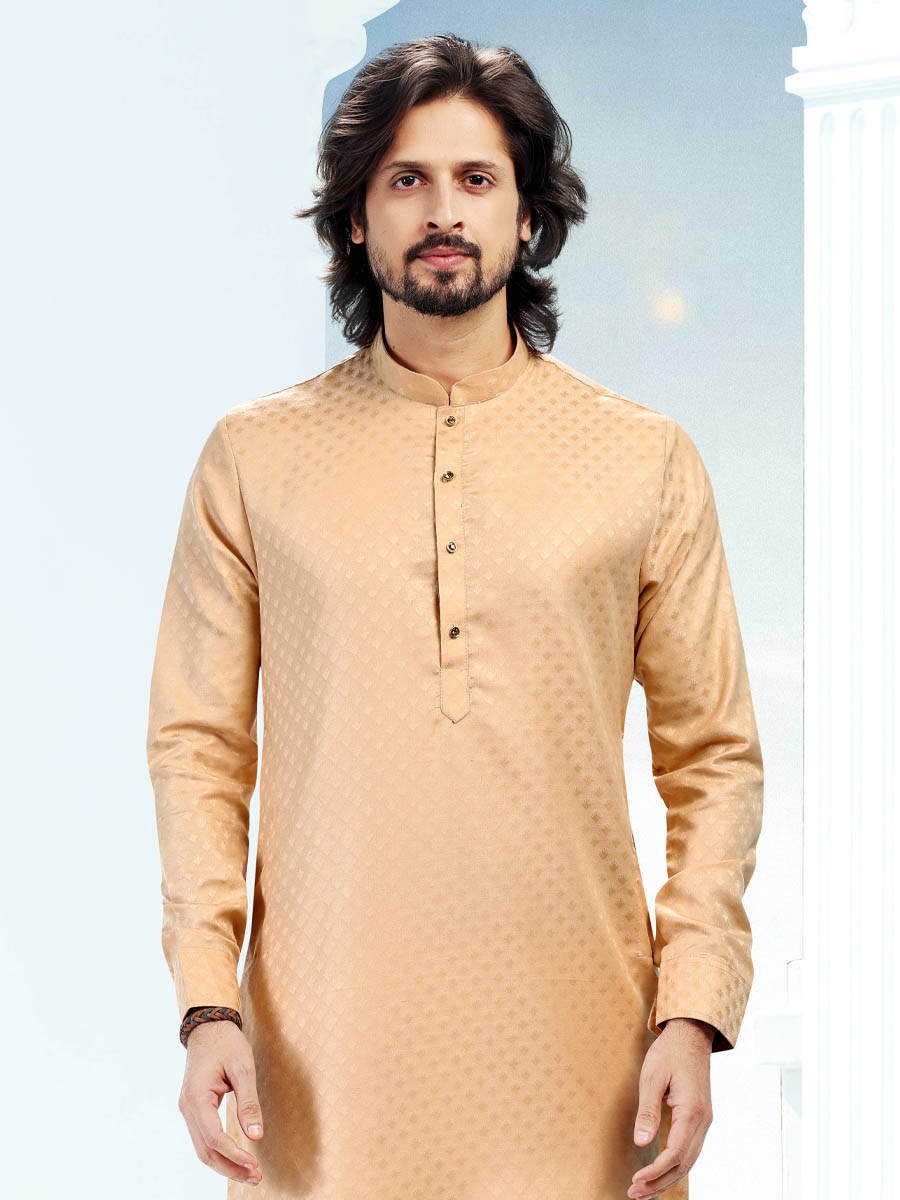 Beige Silk Woven Festival Casual Kurta