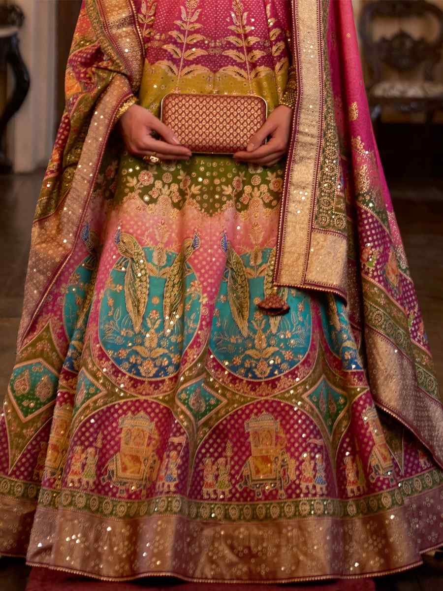 Beige Smooth Rajwadi Silk Embroidered Bridal Wedding Heavy Border Lehenga Choli