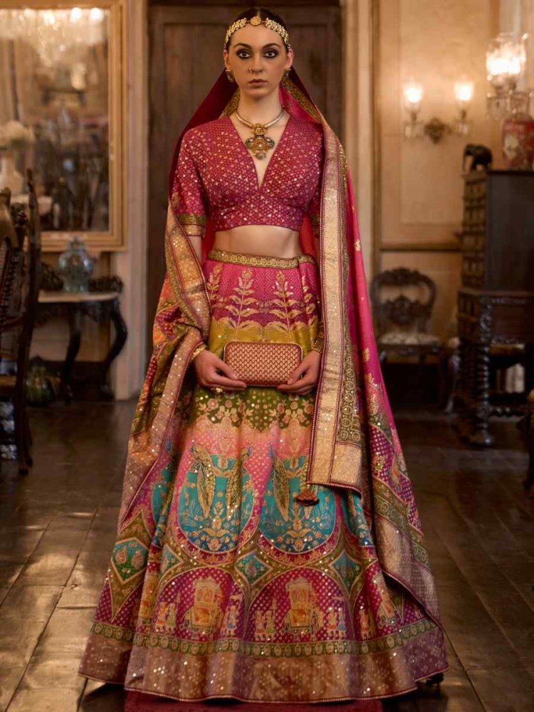 Beige Smooth Rajwadi Silk Embroidered Bridal Wedding Heavy Border Lehenga Choli