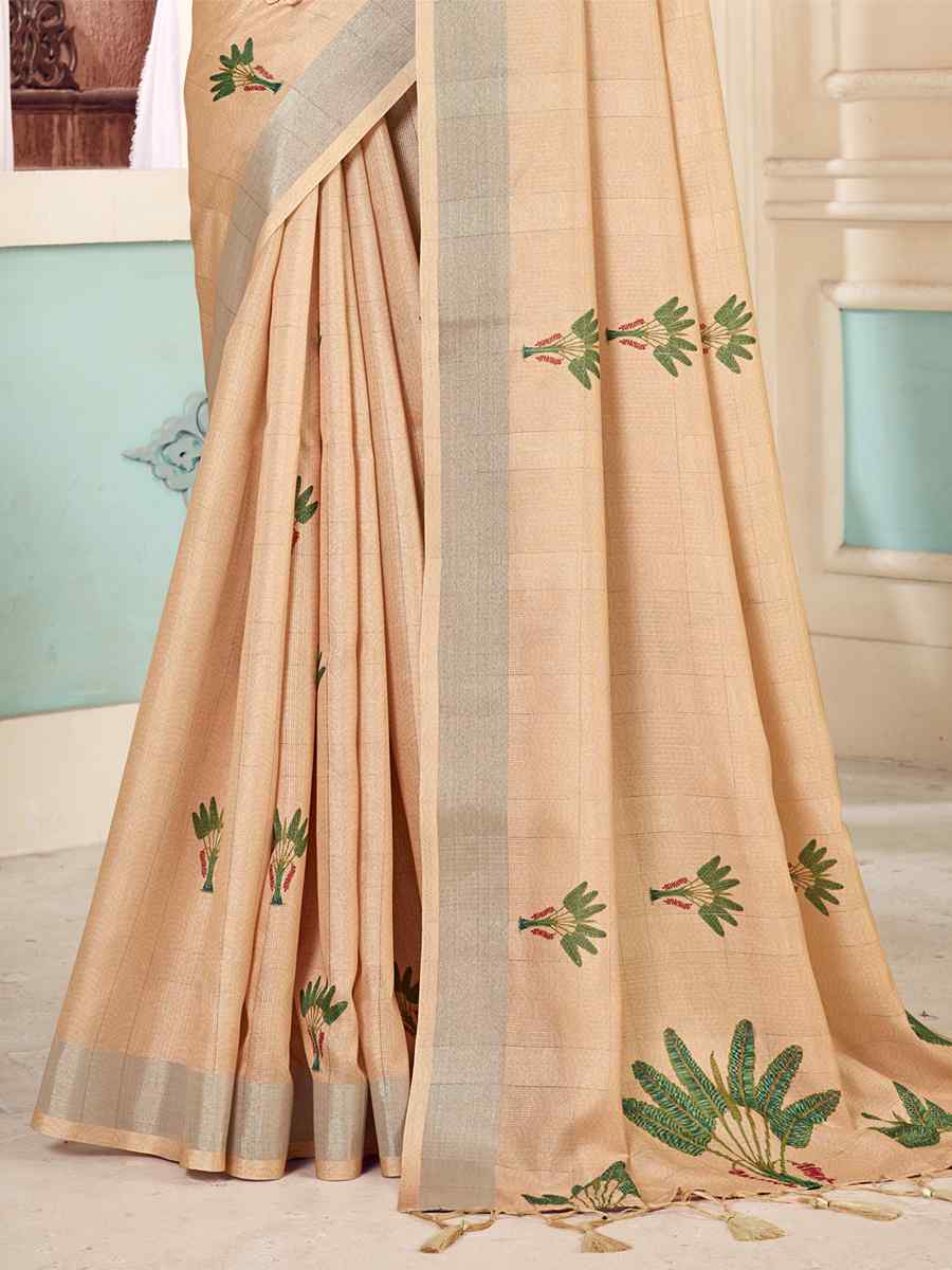 Beige Soft Cotton Handwoven Casual Festival Classic Style Saree