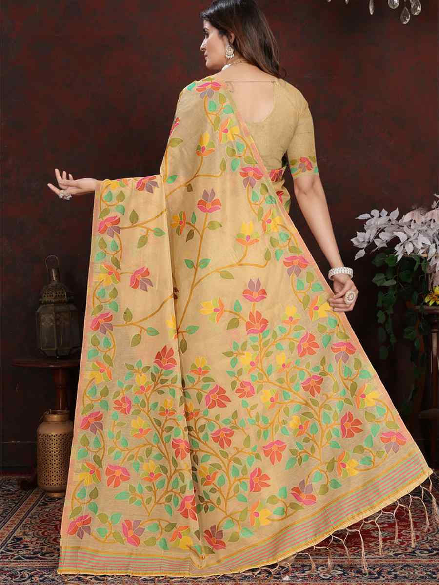 Beige Soft Cotton Printed Festival Wedding Fancy Casual Contemporary Saree