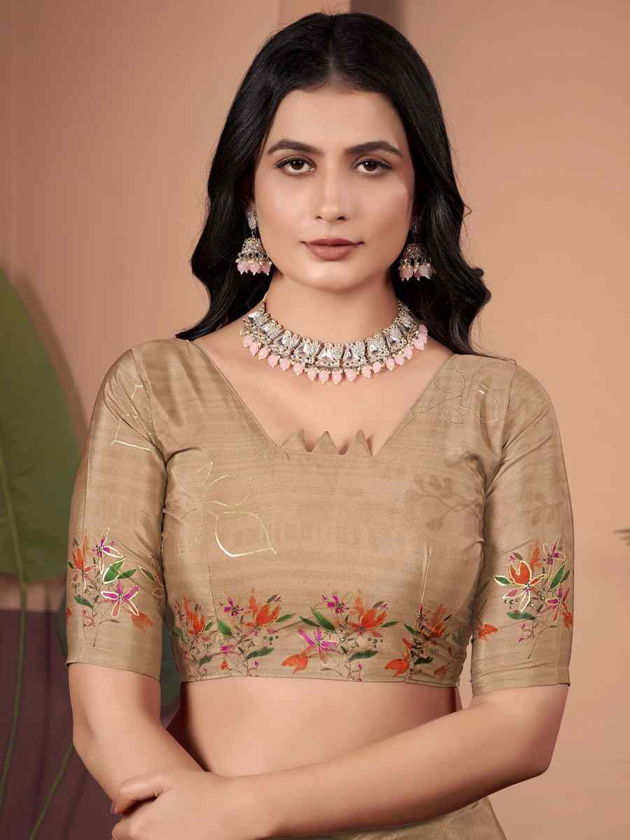 Beige Soft Crepe Silk Printed Festival Wedding Heavy Border Saree