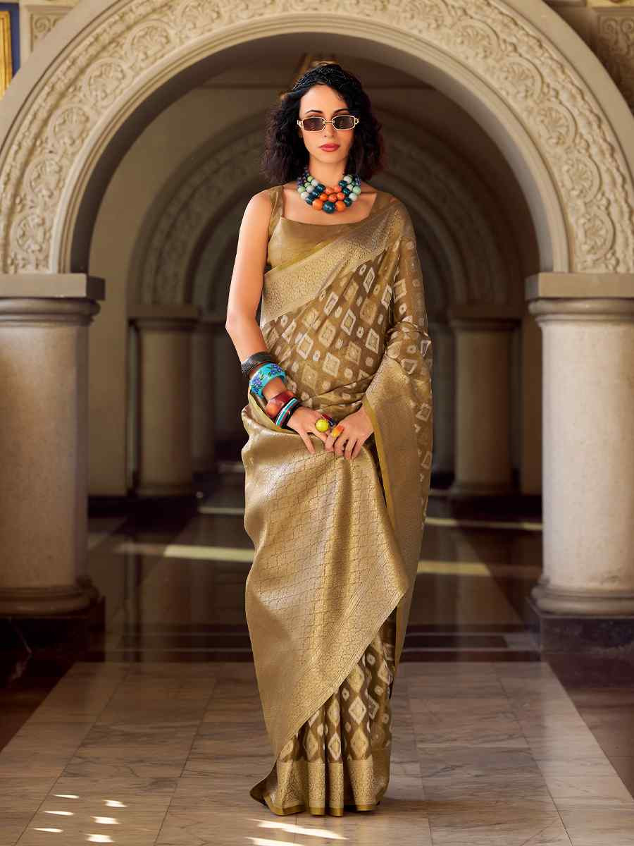 Beige Soft Tissue Silk Handwoven Festival Casual Classic Style Saree