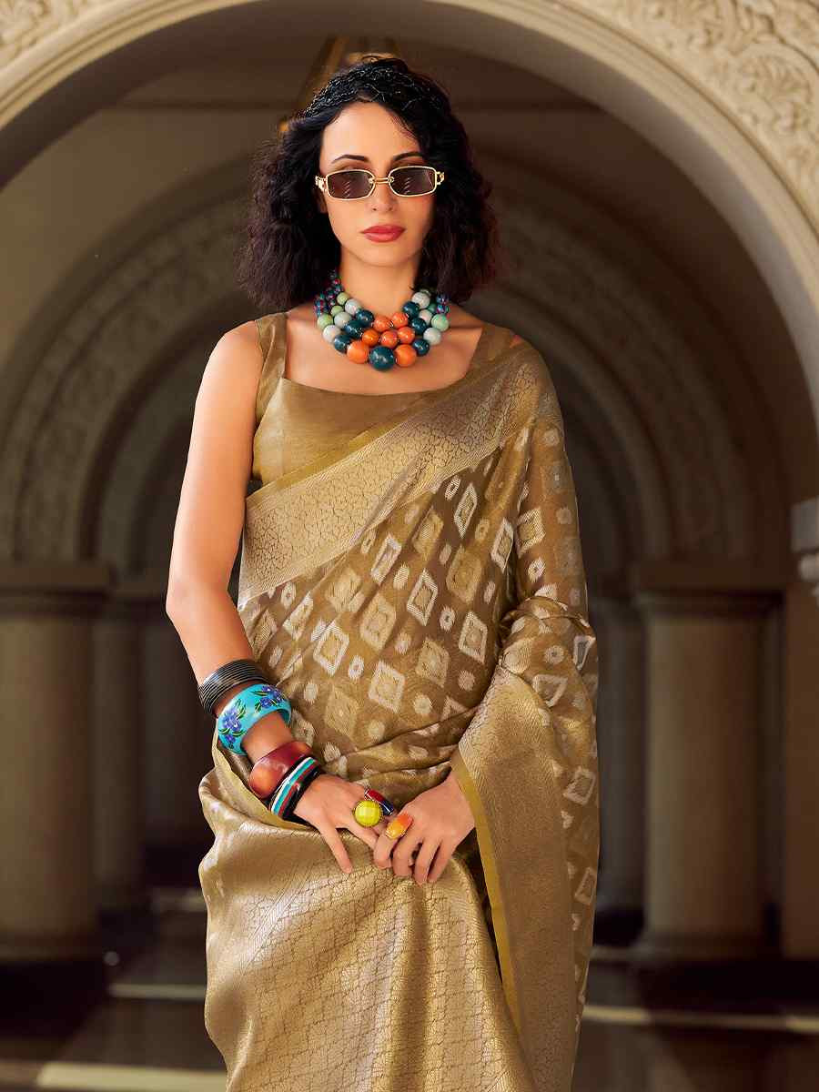 Beige Soft Tissue Silk Handwoven Festival Casual Classic Style Saree