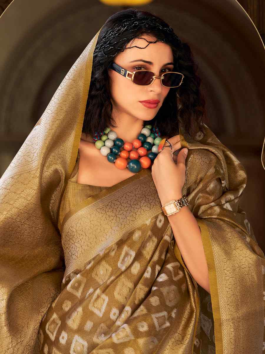 Beige Soft Tissue Silk Handwoven Festival Casual Classic Style Saree