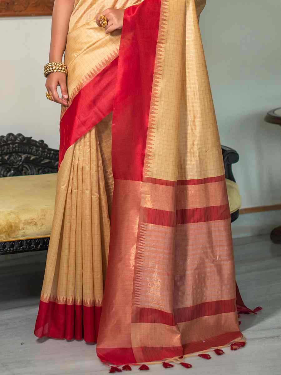 Beige South Silk Handwoven Party Festival Heavy Border Saree
