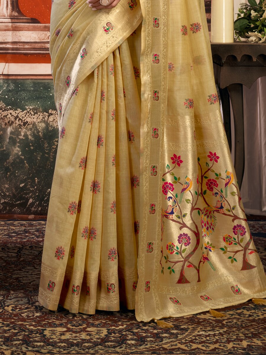 Beige Superkota Paithani Zari Wedding Reception Party Festival Fancy Heavy Border Sarees