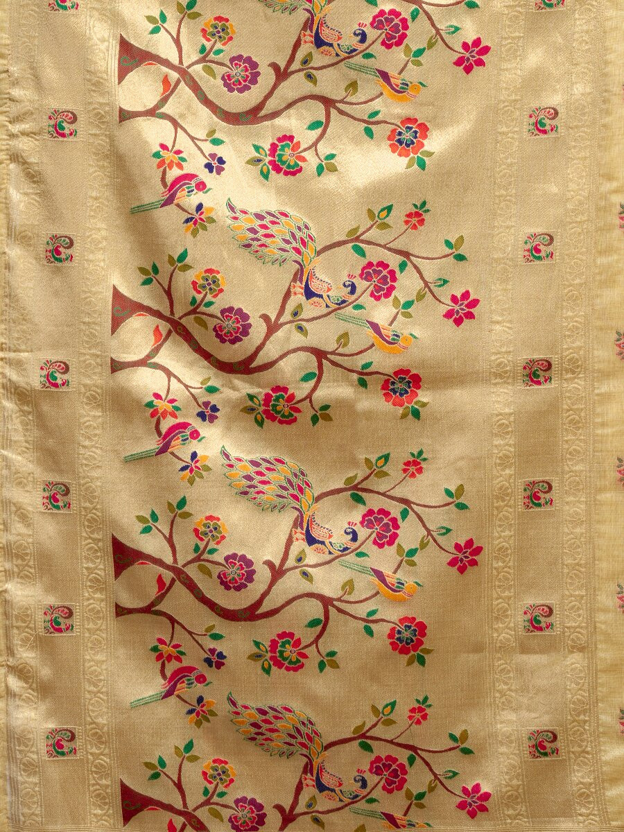 Beige Superkota Paithani Zari Wedding Reception Party Festival Fancy Heavy Border Sarees