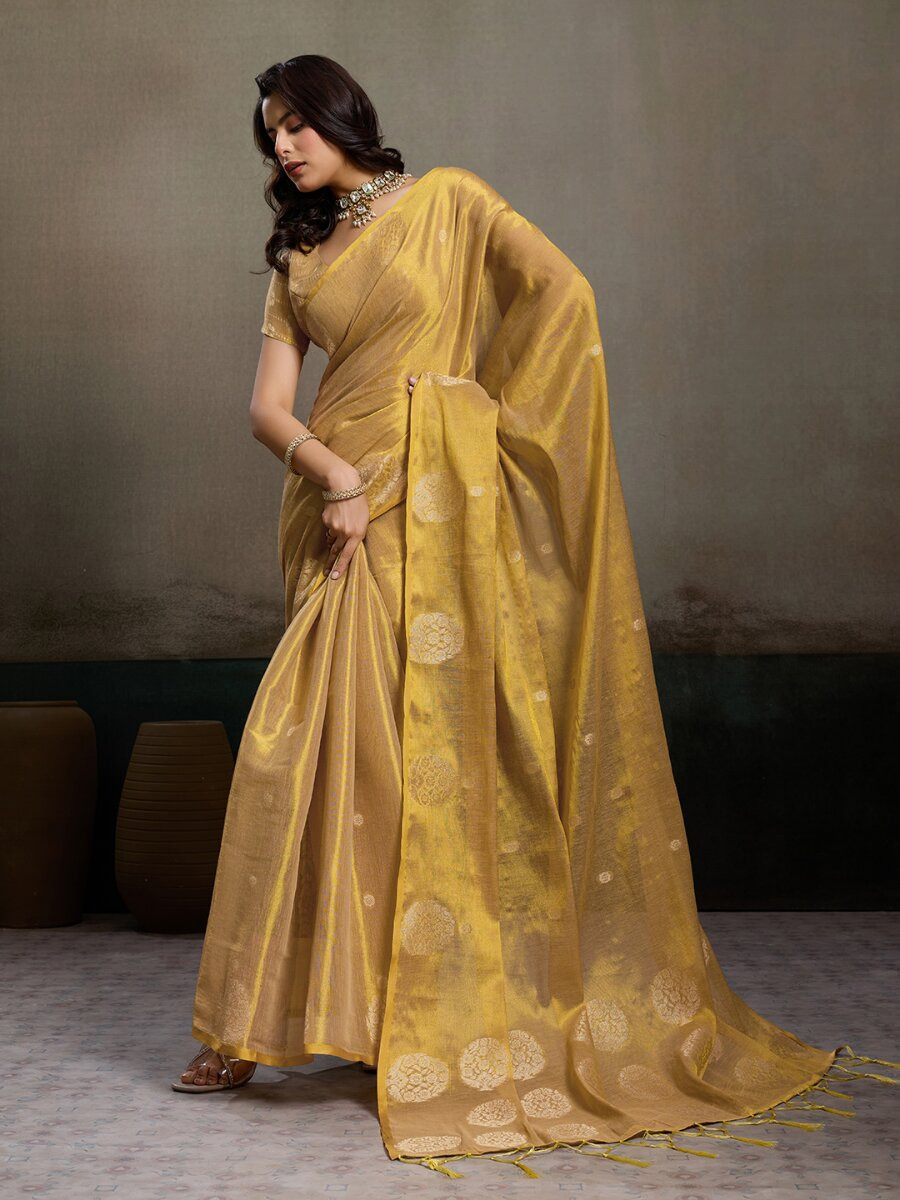 Beige Tissue Silk Handwoven Wedding Reception Party Casual Heavy Border Sarees