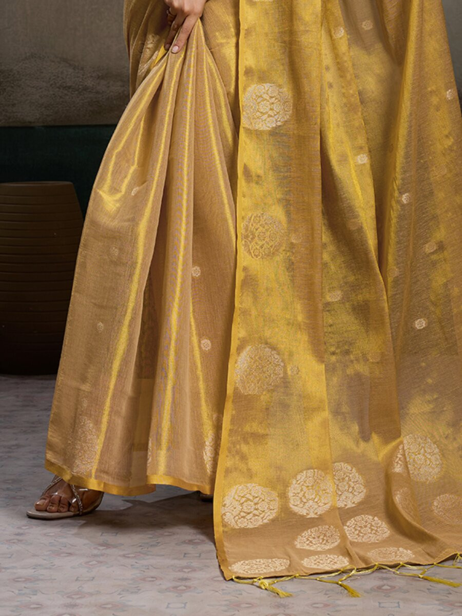 Beige Tissue Silk Handwoven Wedding Reception Party Casual Heavy Border Sarees