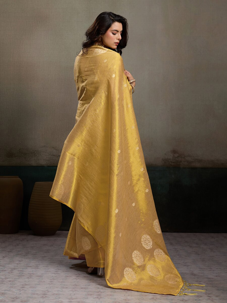 Beige Tissue Silk Handwoven Wedding Reception Party Casual Heavy Border Sarees