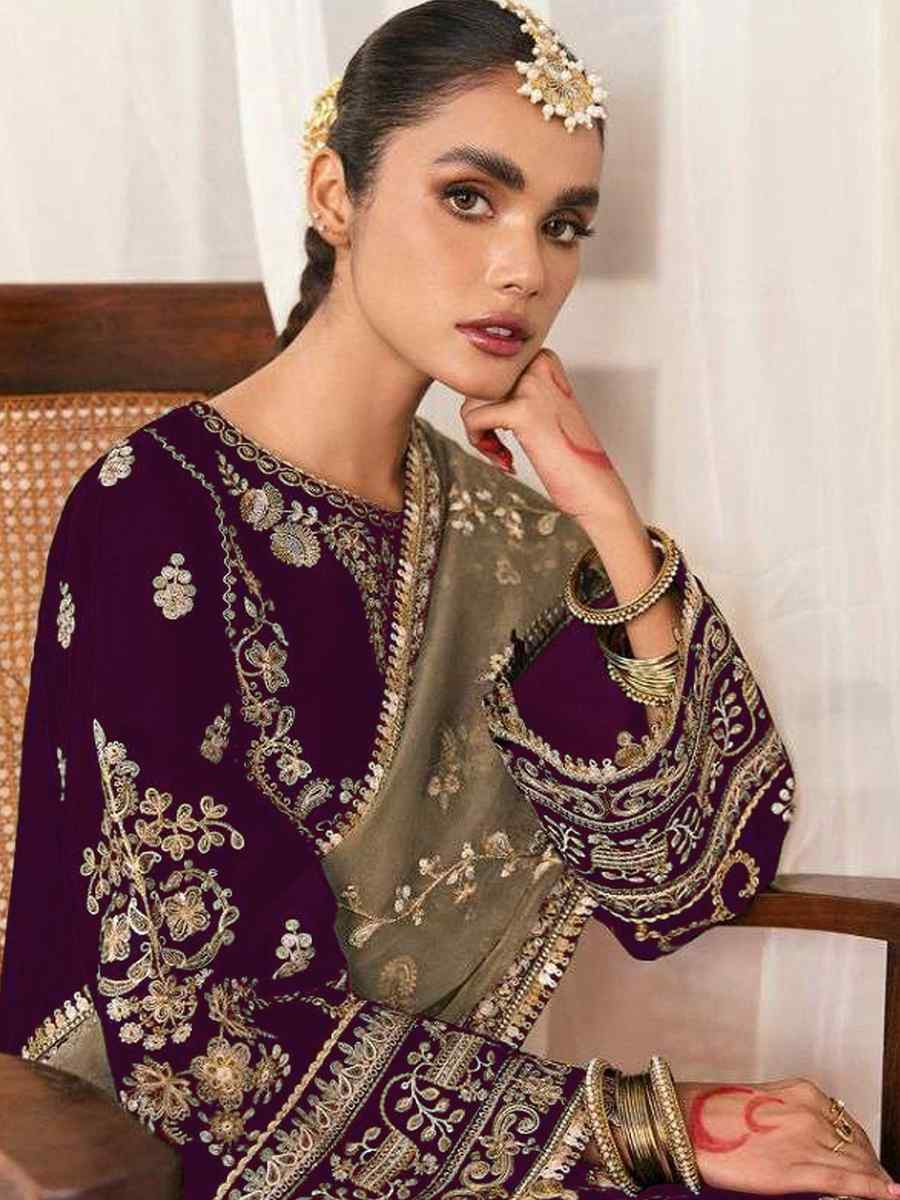 Beige Velvet Embroidered Festival Casual Pant Salwar Kameez