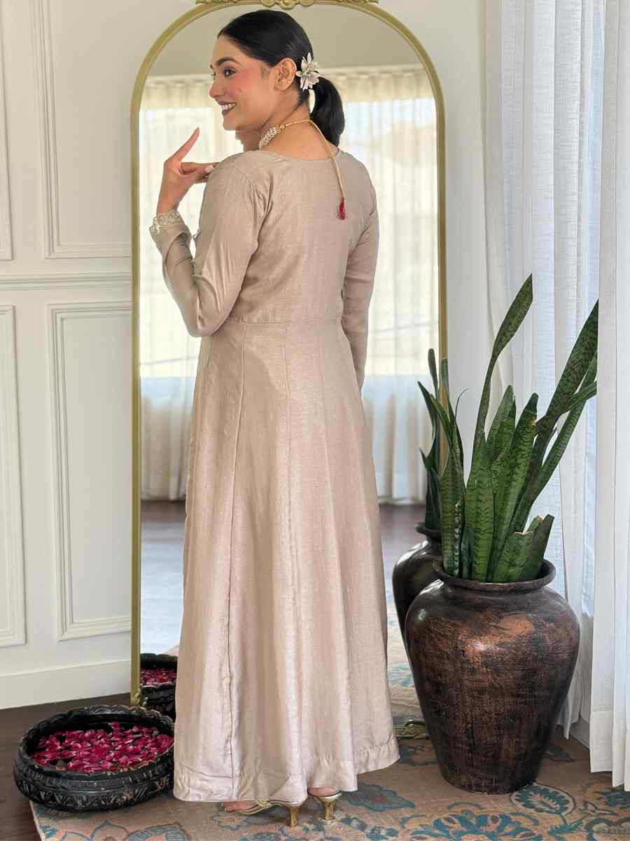 Beige Vichitra Silk Embroidered Festival Mehendi Ready Pant Salwar Kameez