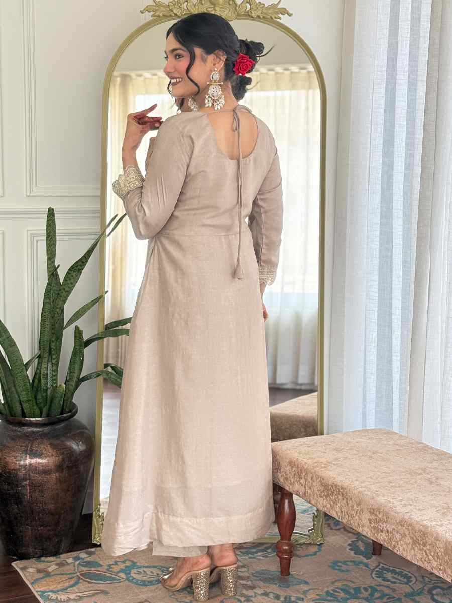 Beige Vichitra Silk Embroidered Party Wedding Ready Pant Salwar Kameez