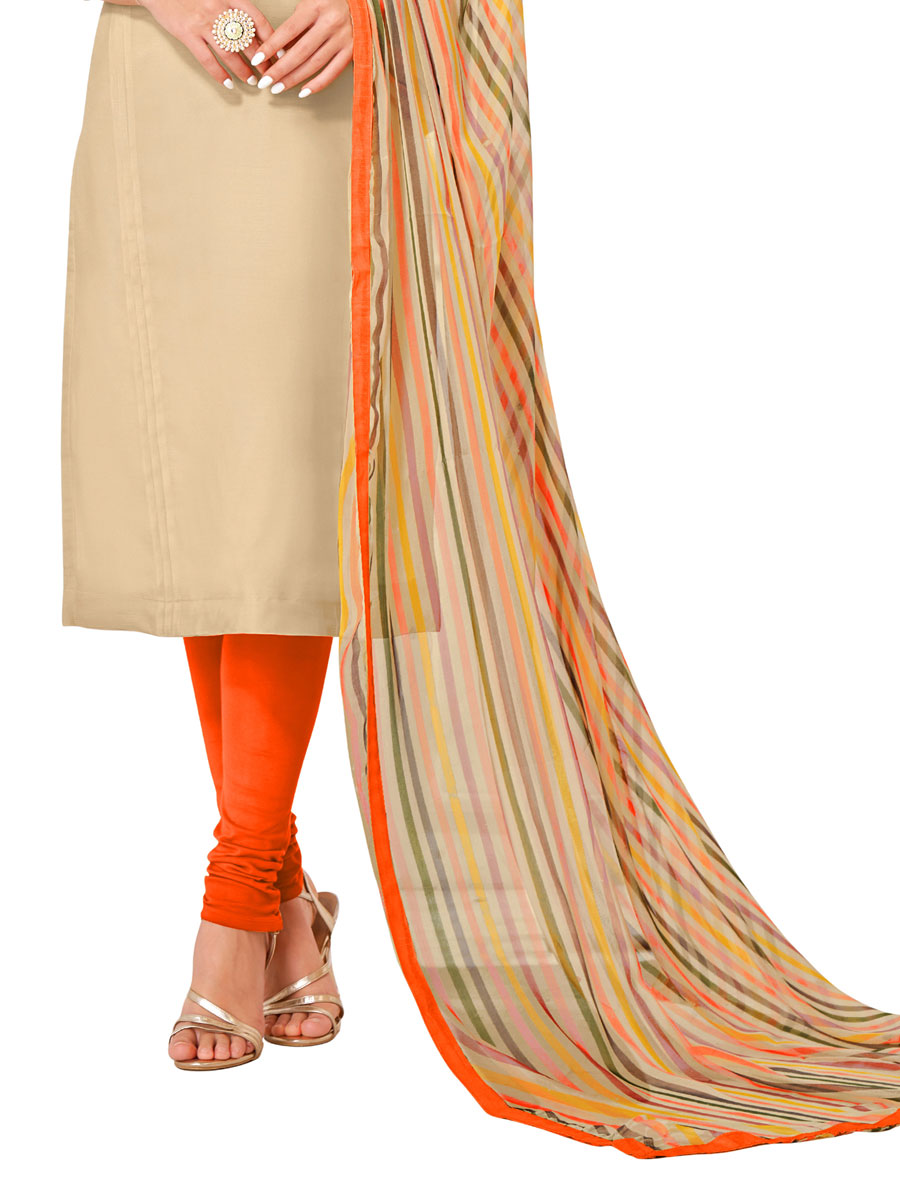 Beige Yellow Chanderi Cotton Embroidered Party Churidar Pant Kameez