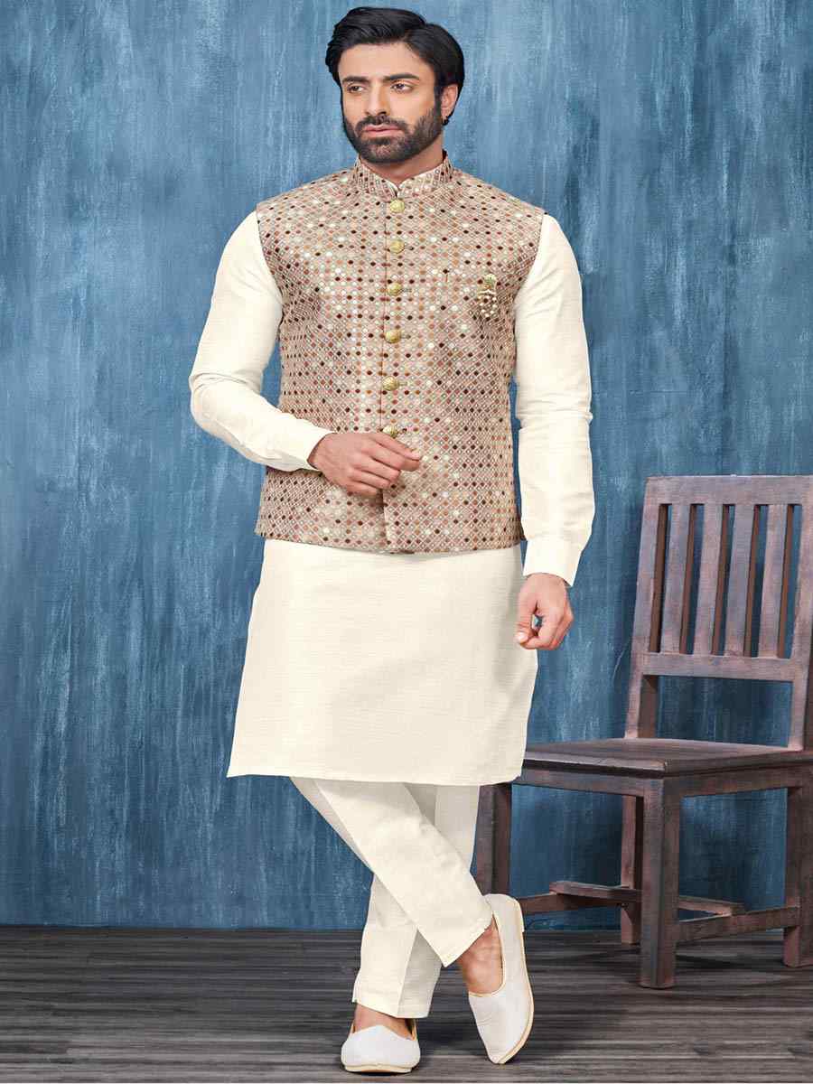 Biscuit Brown Art Banarasi Silk Woven Festival Wedding Kurta