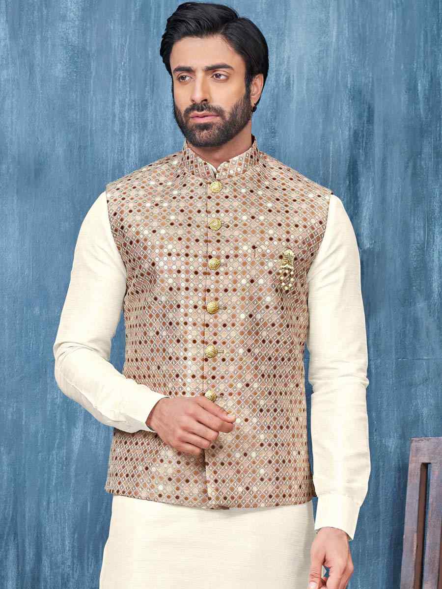 Biscuit Brown Art Banarasi Silk Woven Festival Wedding Kurta