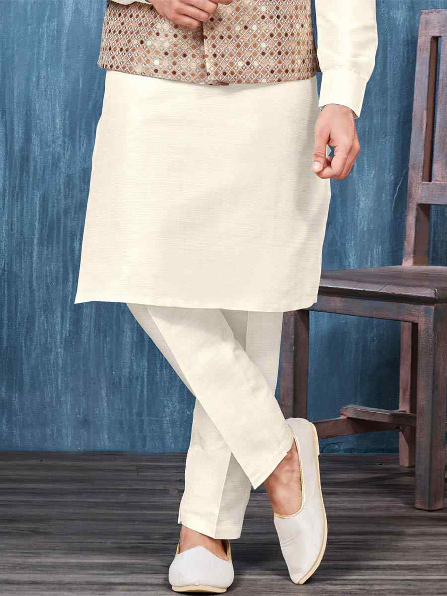 Biscuit Brown Art Banarasi Silk Woven Festival Wedding Kurta