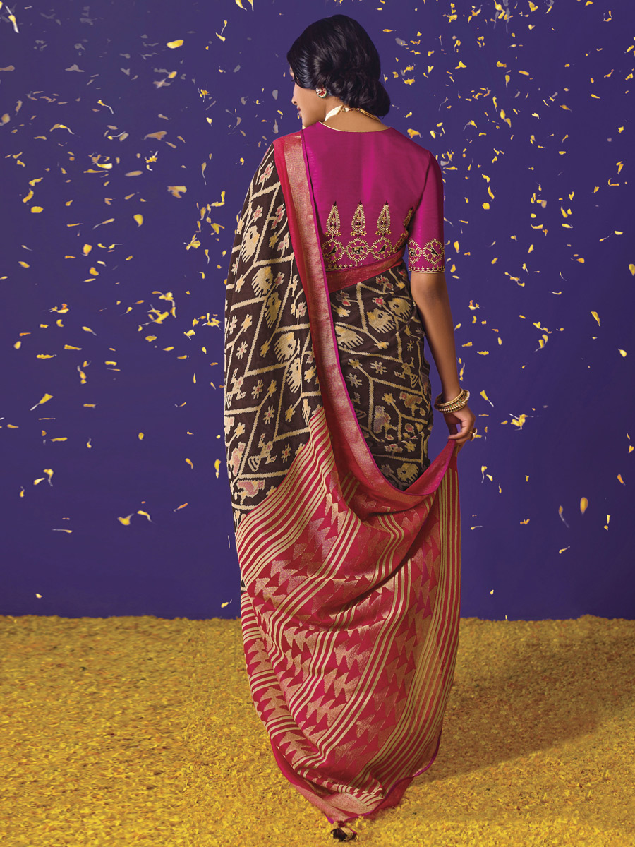 Bistre Brown Brasso Festival Printed Saree