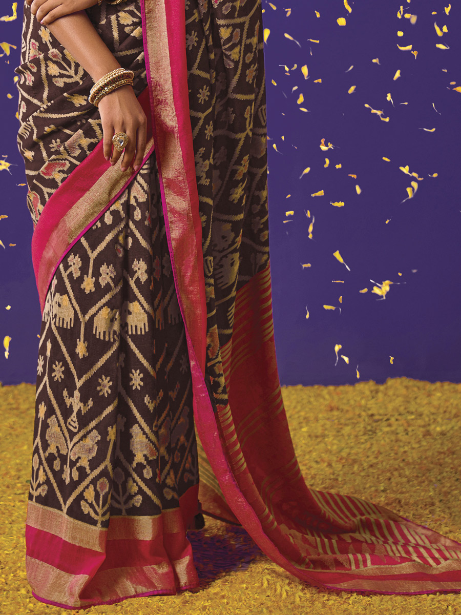Bistre Brown Brasso Festival Printed Saree