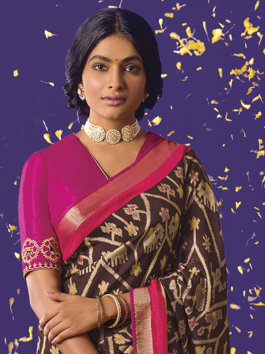 Bistre Brown Brasso Festival Printed Saree