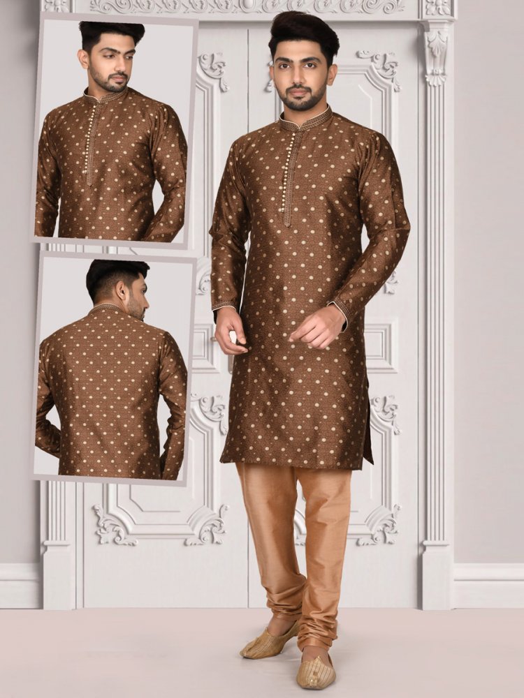 Bistre Brown Brocade Printed Festival Kurta