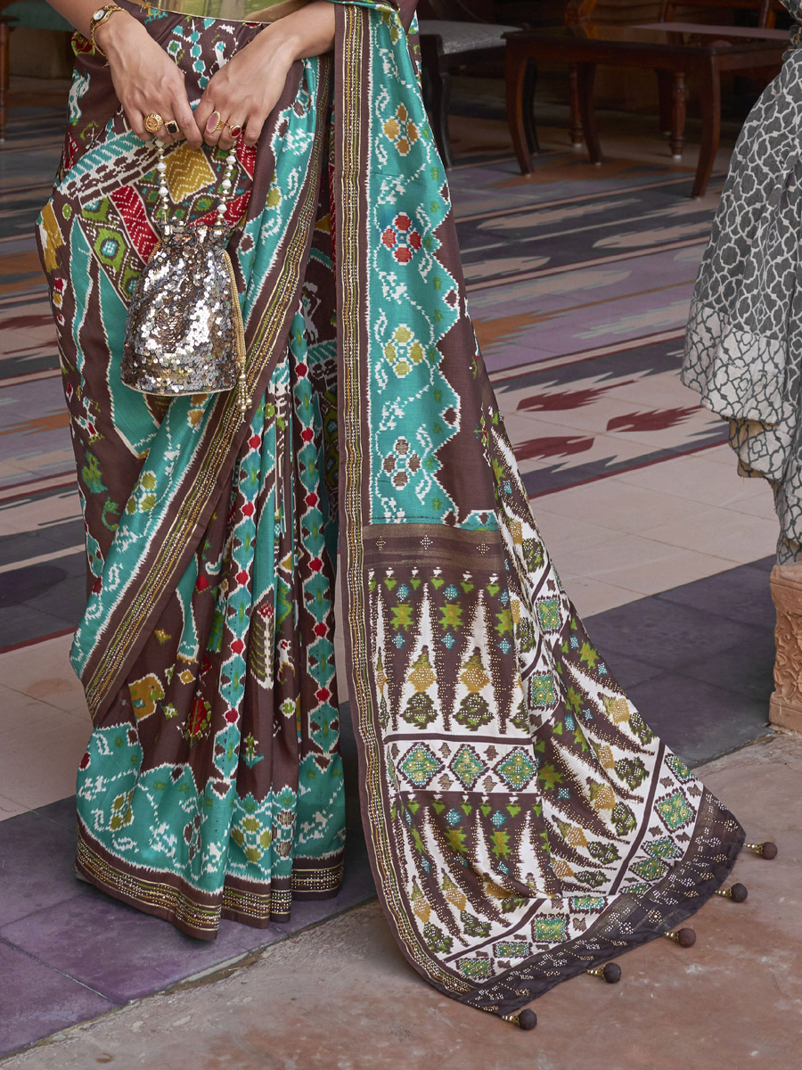 Bistre Brown Patola Silk Festival Printed Saree