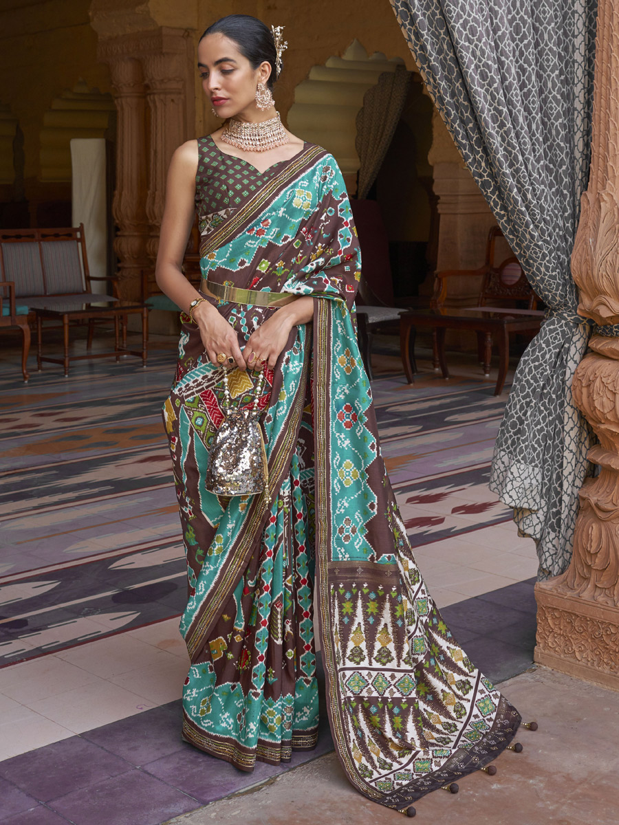 Bistre Brown Patola Silk Festival Printed Saree