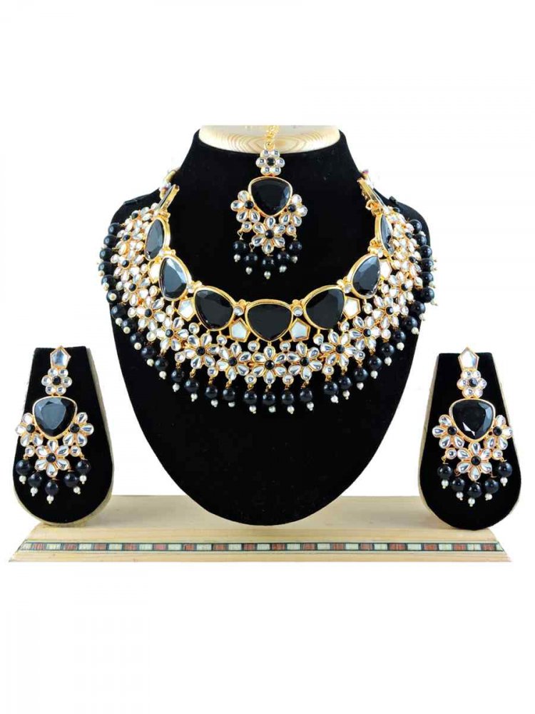 Black Alloy Festival Wear Diamonds Necklace