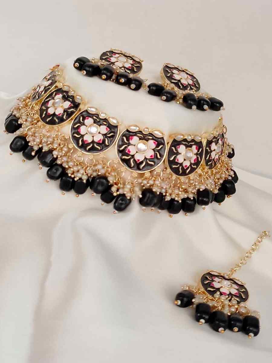 Black Alloy Traditional Wear Meenakari Necklace