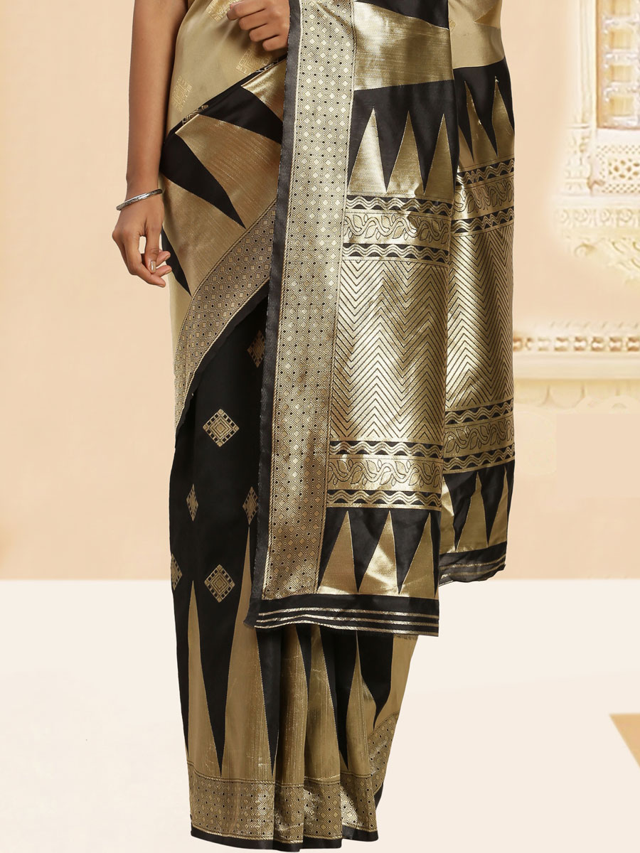 Black and Ecru Brown Banarasi Silk Handwoven Party Saree