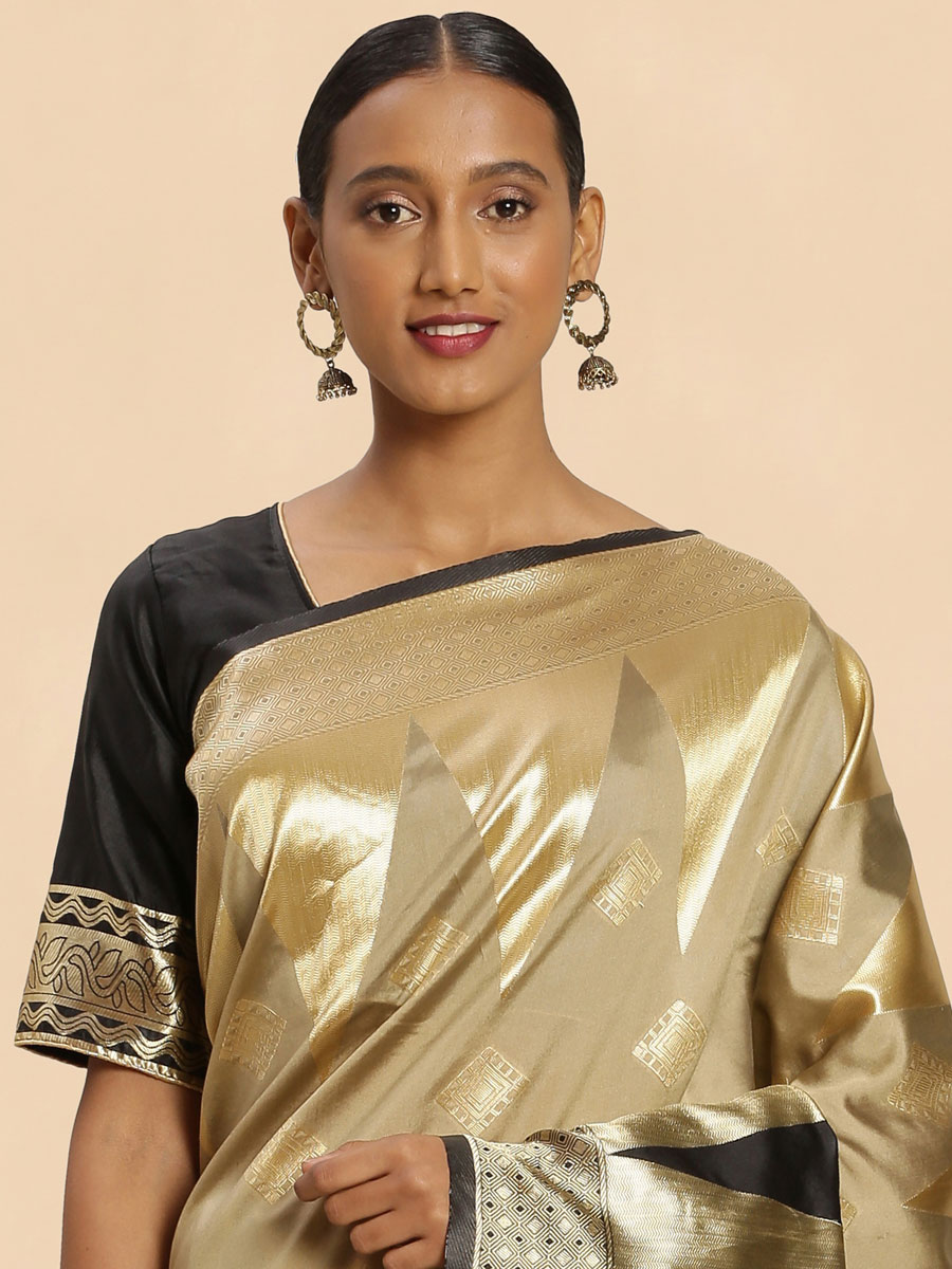 Black and Ecru Brown Banarasi Silk Handwoven Party Saree
