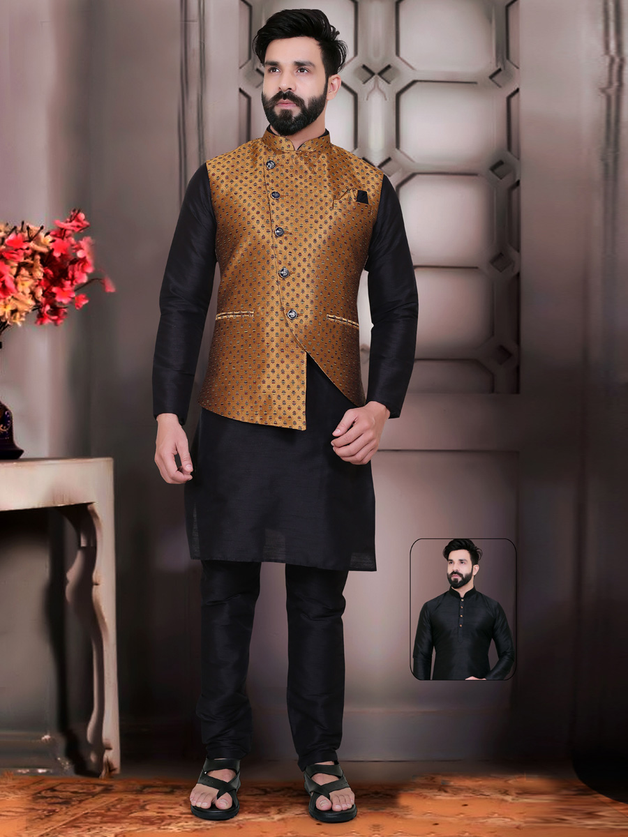 yellow kurta and nehru jacket