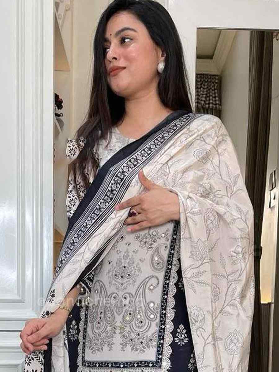 Black And White Chinon Embroidery Party Wedding Festival Casual Ready Pant Salwar Kameez