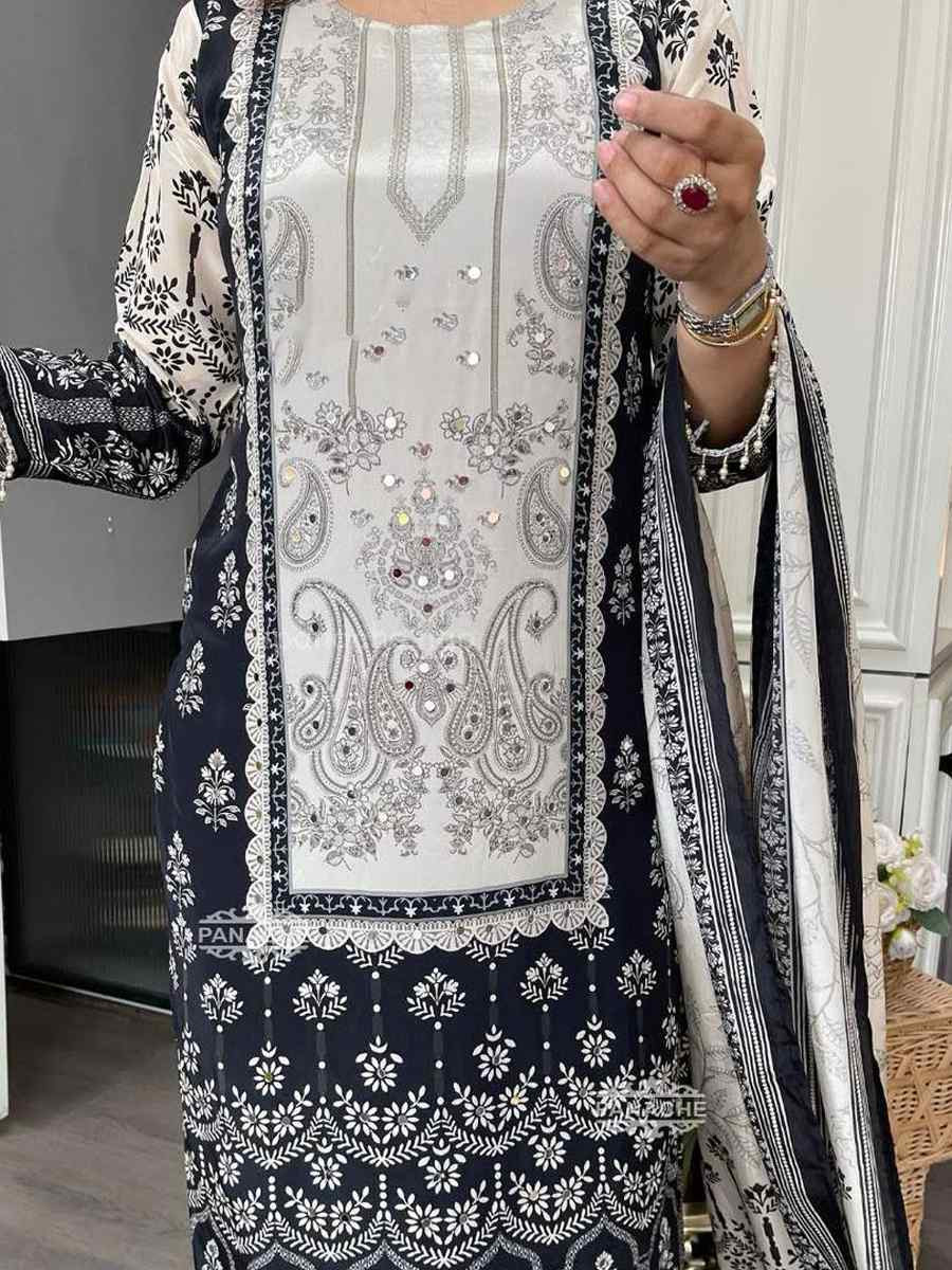 Black And White Chinon Embroidery Party Wedding Festival Casual Ready Pant Salwar Kameez