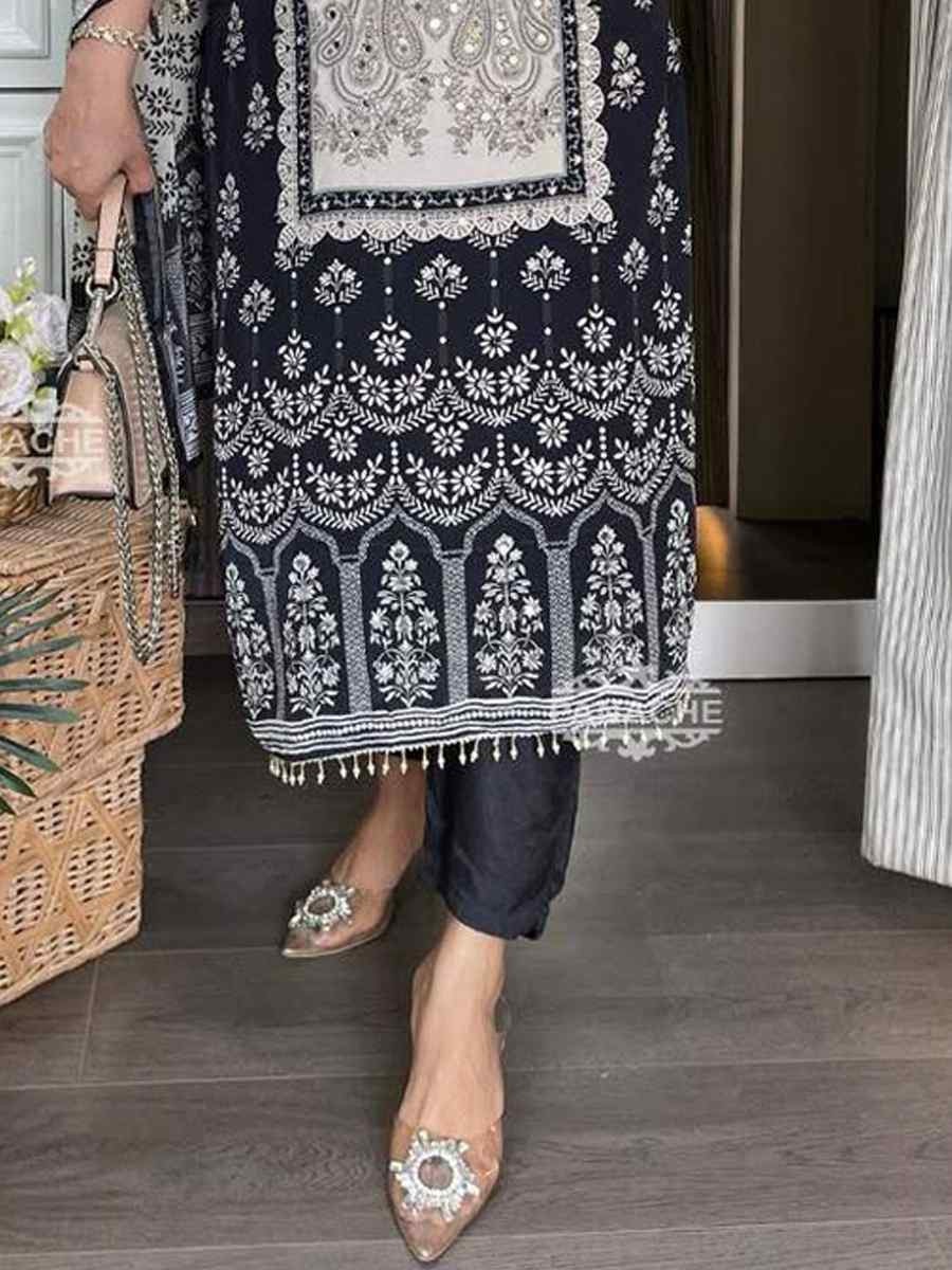 Black And White Chinon Embroidery Party Wedding Festival Casual Ready Pant Salwar Kameez