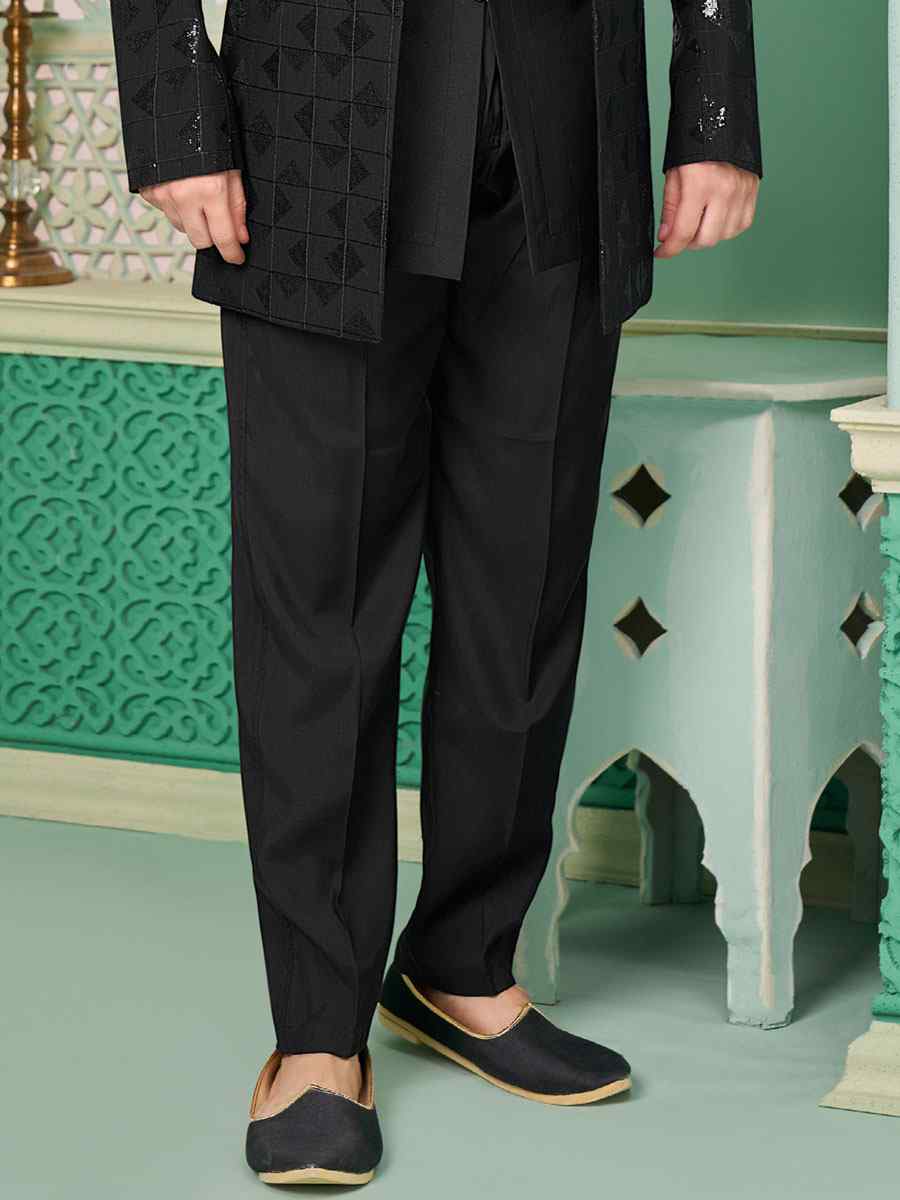 Black Art Banarasi Silk Embroidered Festival Party Kurta