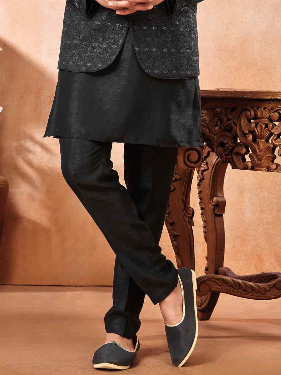 Black Art Banarasi Silk Embroidered Party Wedding Jodhpuri Sherwani