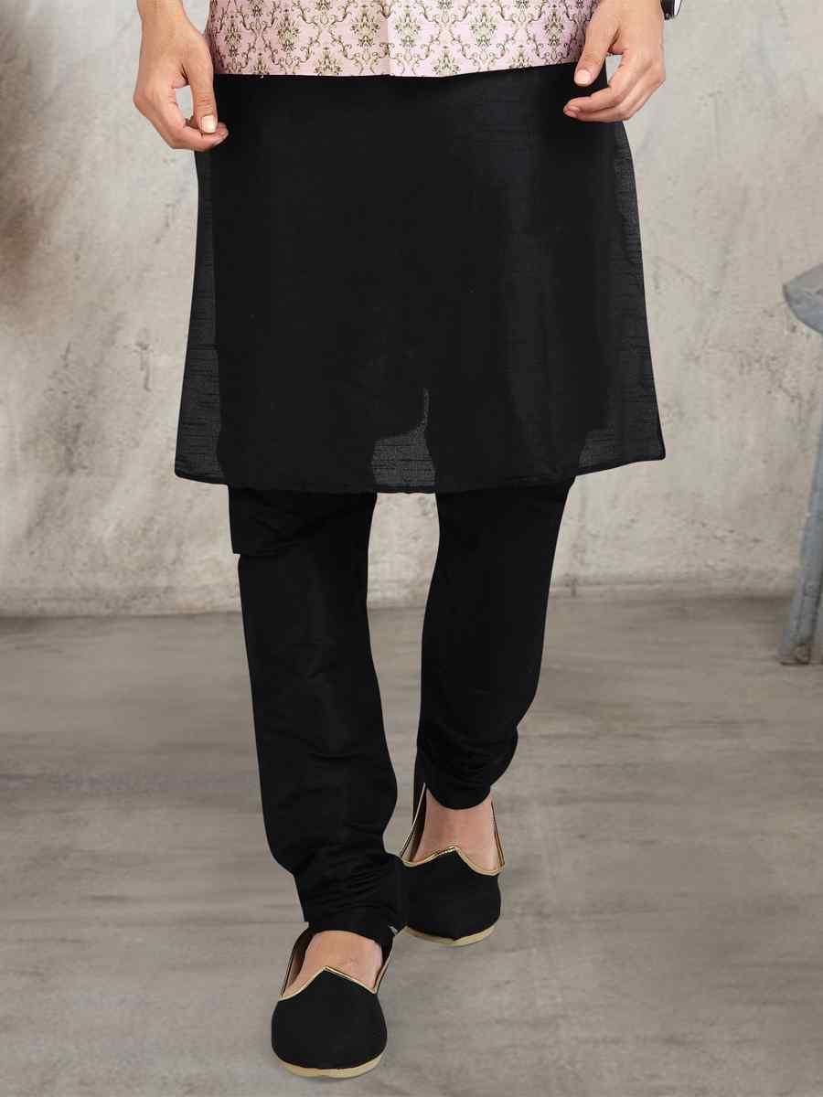 Black Art Banarasi Silk Printed Festival Wedding Sherwani