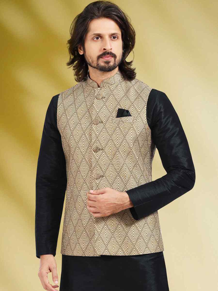 Black Art Banarasi Silk Woven Festival Party Kurta