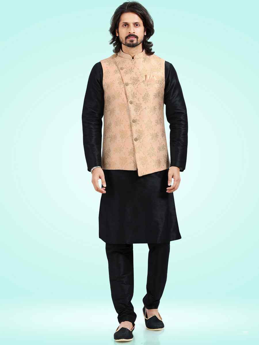 Black Art Banarasi Silk Woven Festival Party Kurta