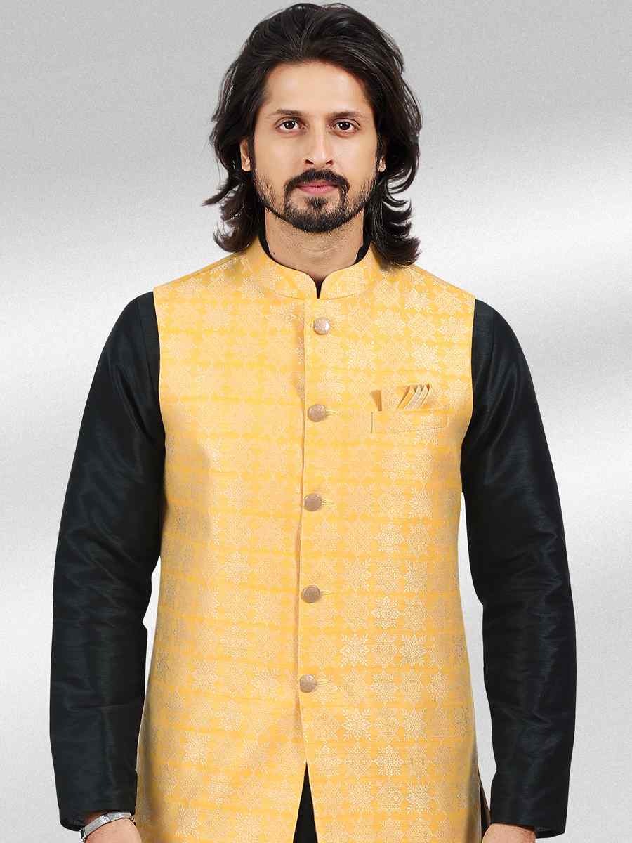 Black Art Banarasi Silk Woven Festival Party Kurta