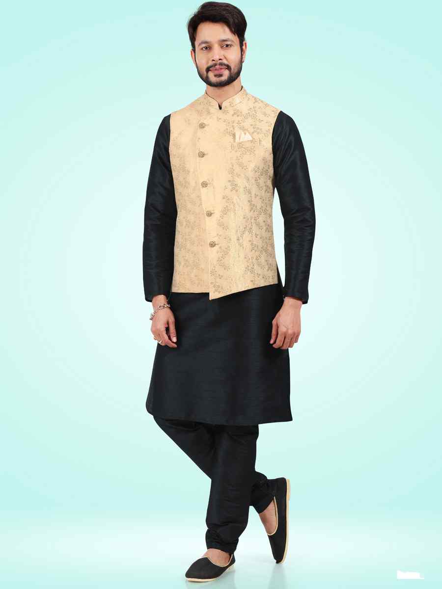 Black Art Banarasi Silk Woven Festival Party Kurta