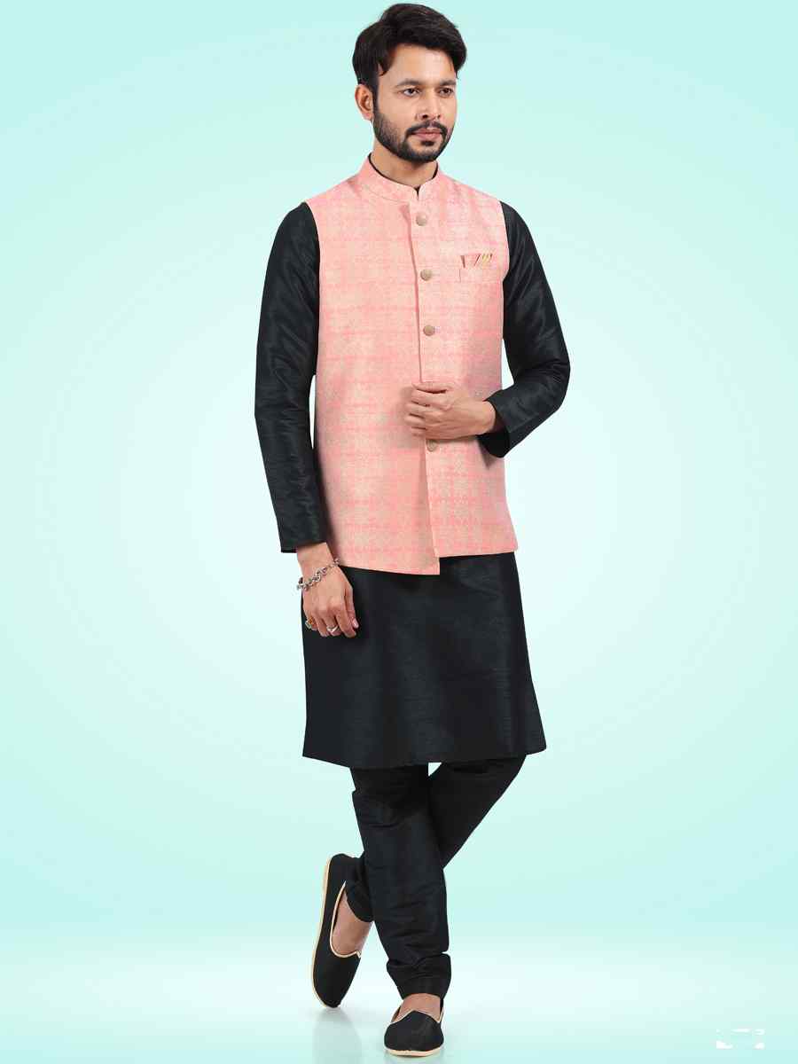 Black Art Banarasi Silk Woven Festival Party Kurta