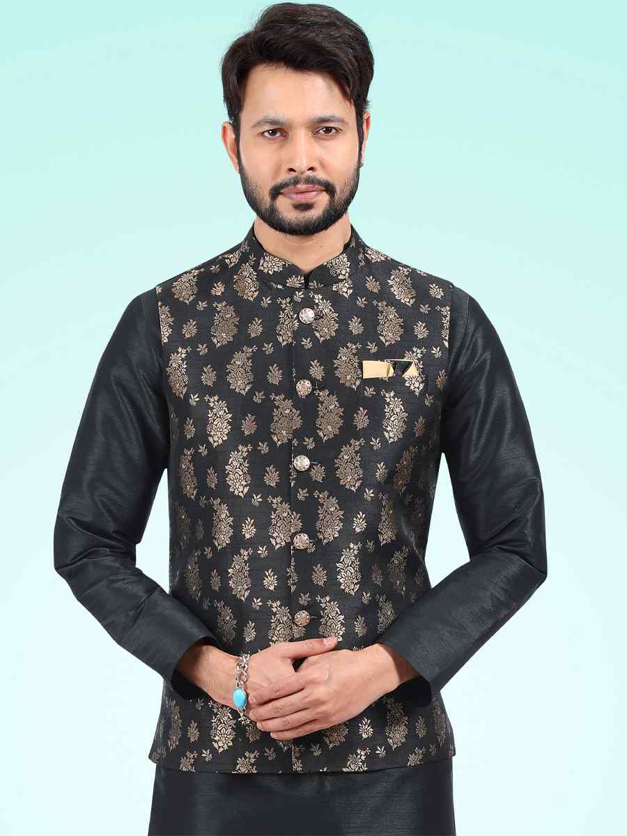 Black Art Banarasi Silk Woven Festival Party Kurta