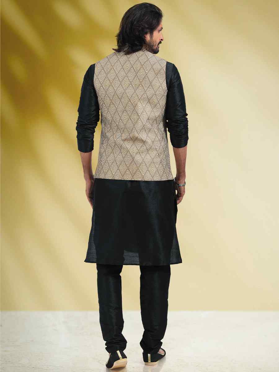 Black Art Banarasi Silk Woven Festival Party Kurta