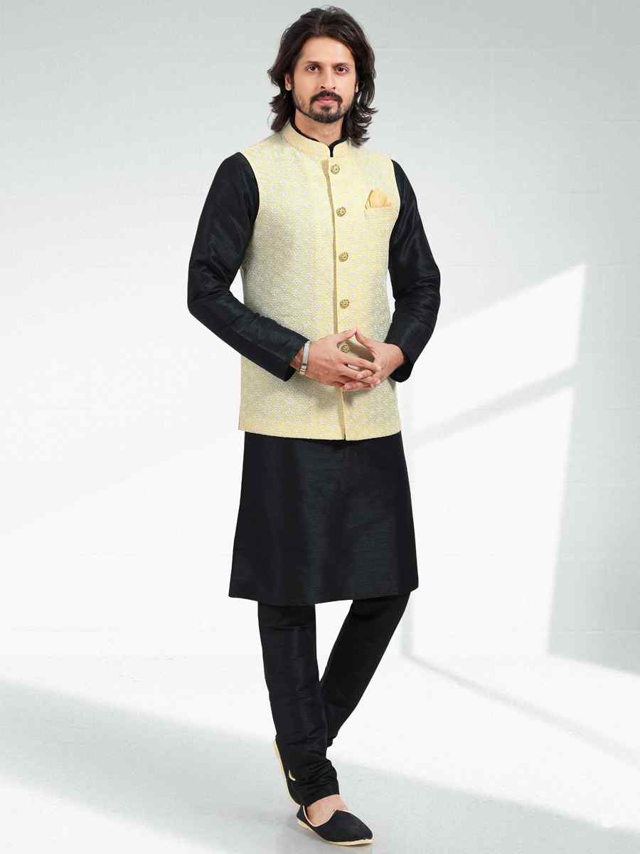 Black Art Banarasi Silk Woven Festival Party Kurta
